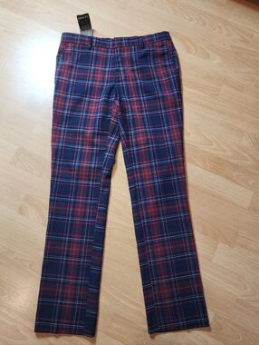 NWT Topshop Plaid Pants Slacks Maroon Red Navy Blue Men's Size 30 (29" Inseam)